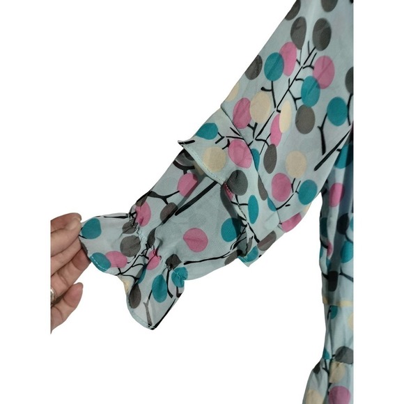YMS NWT Light Blue and Multi-Color chiffon dress 3/4 sleeve woman size medium - Picture 7 of 7